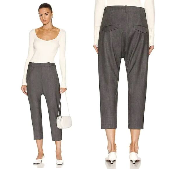 NWT! Nili Lotan 6 Iconic $495 Virgin Wool Paris Pants Drop Crotch Slouchy Gray - Picture 1 of 10